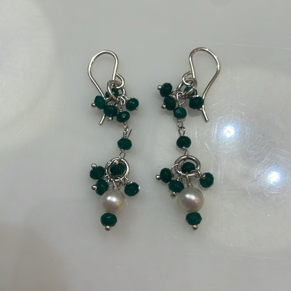 Sundance Catalog Emerald, Pearl & Sterling Silver Earrings—BEAUTIFUL!! NWOT - Picture 5 of 5